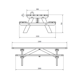 Table pique-nique en bois à poser 230x90cm PMR