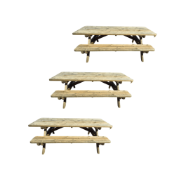 Lot de 3 tables pique-nique en bois à poser 230x90cm PMR