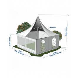 PAGODE ALU 5x5m 25m²-hauteur mur 2.20m-Complète